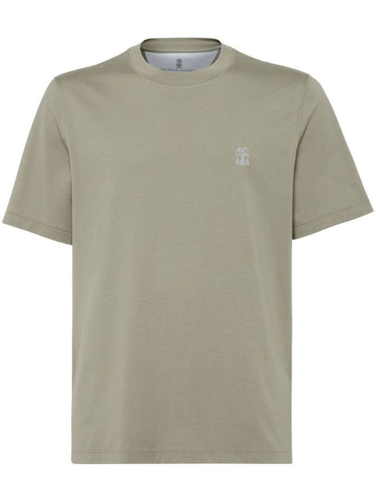 Green Logo-embroidered Cotton T-shirt