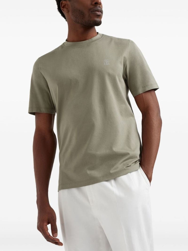 Green Logo-embroidered Cotton T-shirt