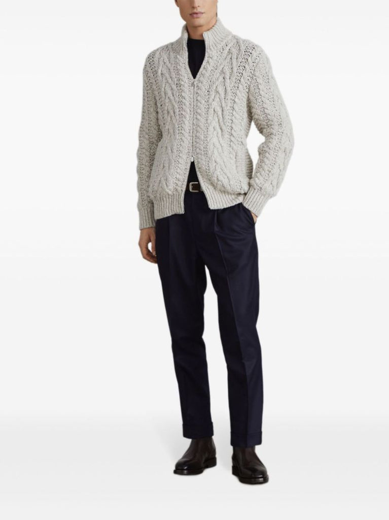 Neutral Cable-knit Zip-up Cardigan