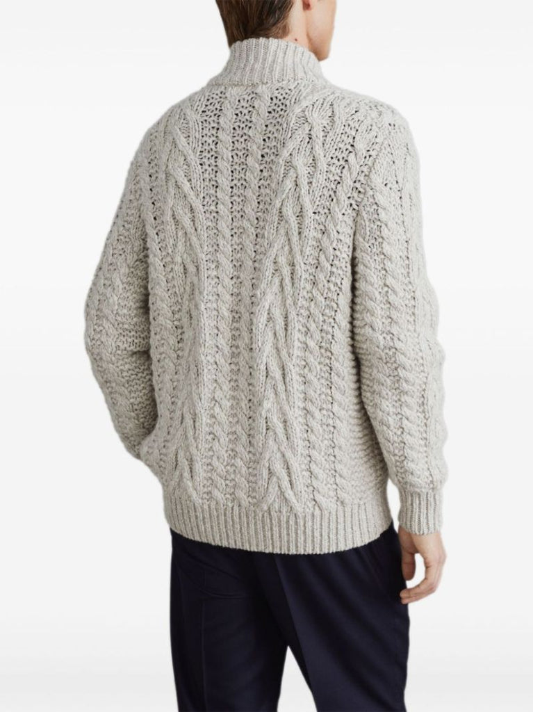 Neutral Cable-knit Zip-up Cardigan