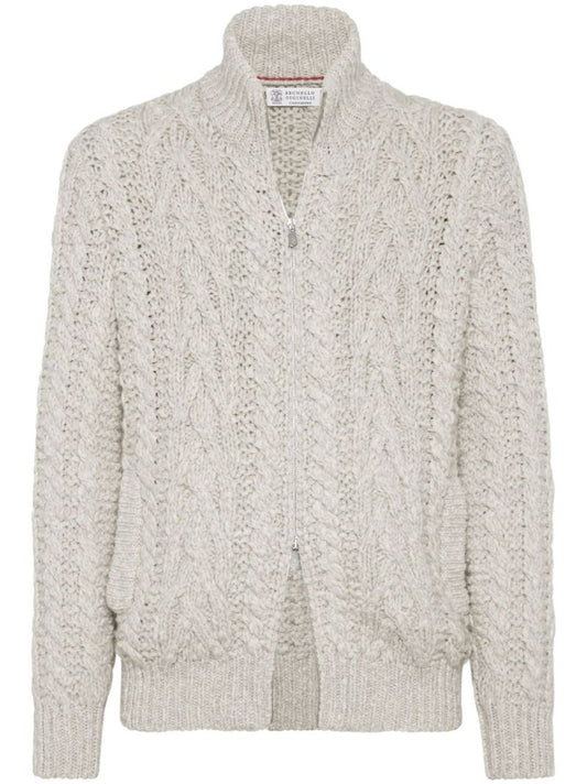 Neutral Cable-knit Zip-up Cardigan