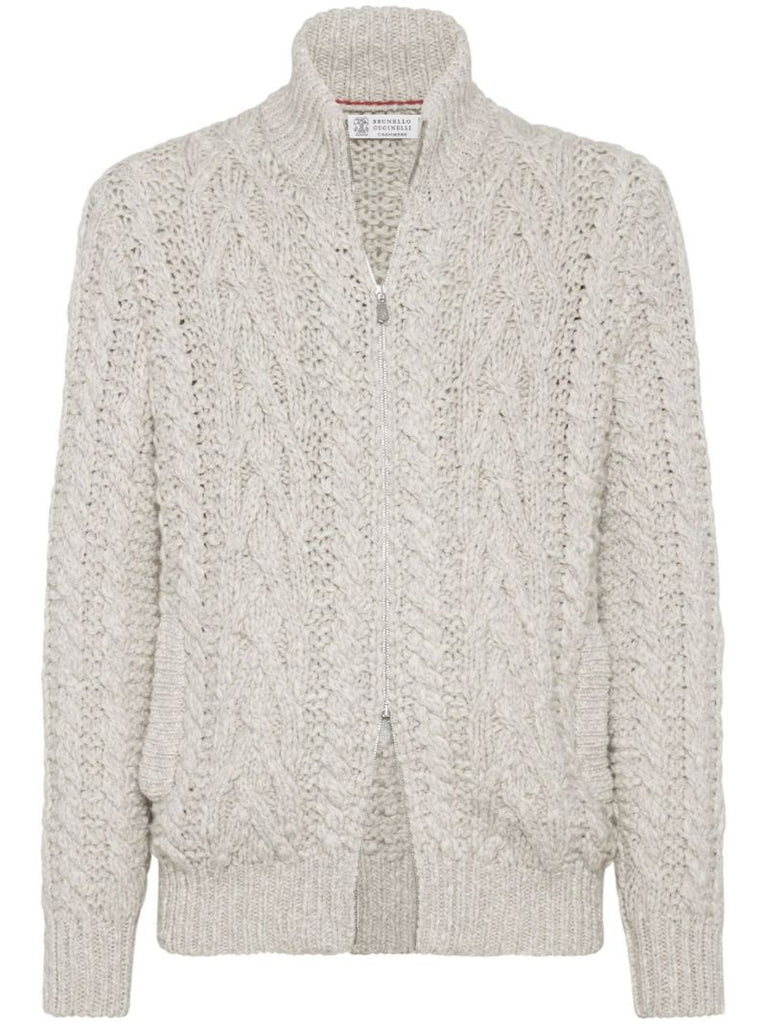 Neutral Cable-knit Zip-up Cardigan