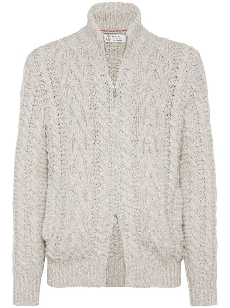 Neutral Cable-knit Zip-up Cardigan