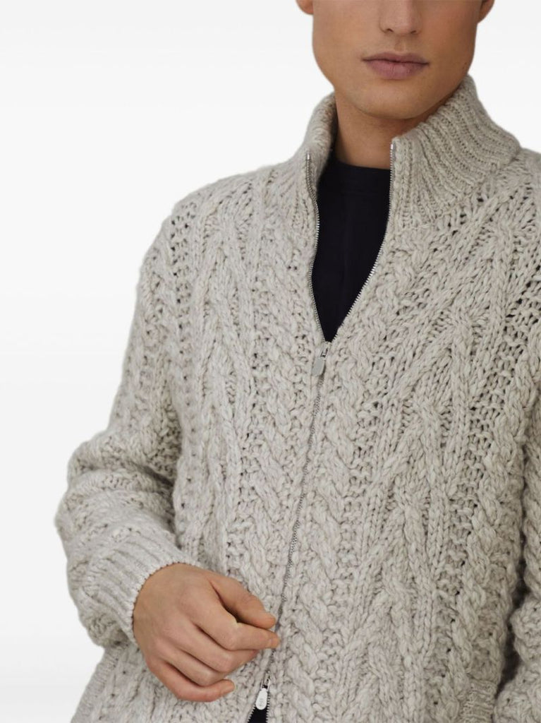 Neutral Cable-knit Zip-up Cardigan