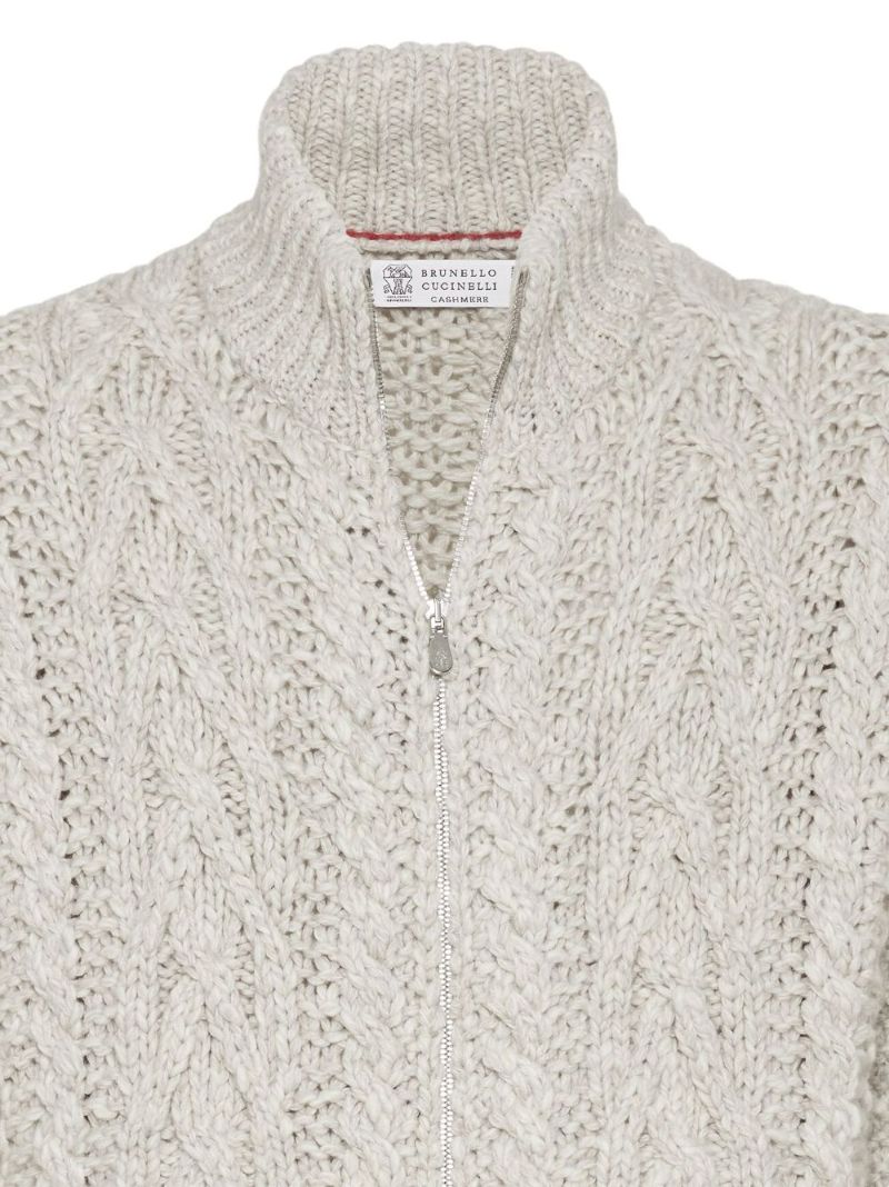 Neutral Cable-knit Zip-up Cardigan