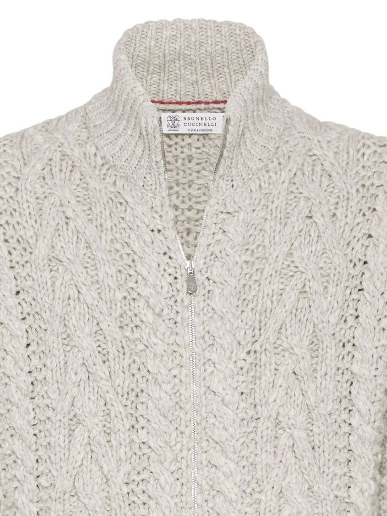 Neutral Cable-knit Zip-up Cardigan