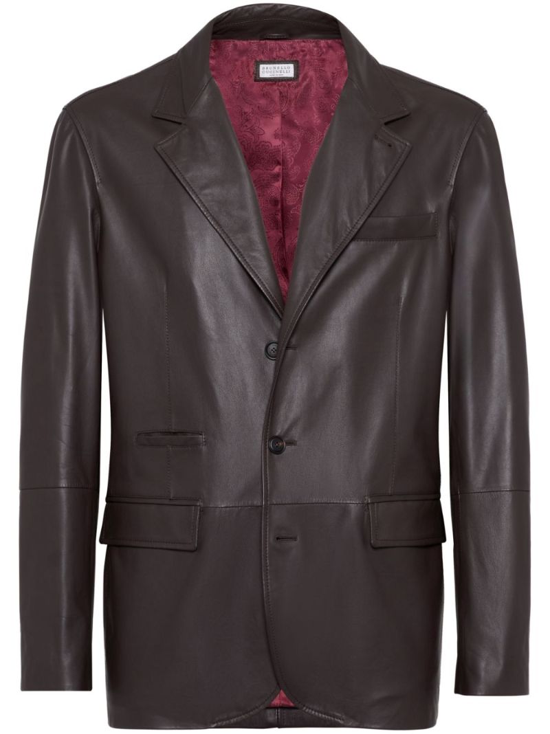 Brown Single-breasted Leather Blazer