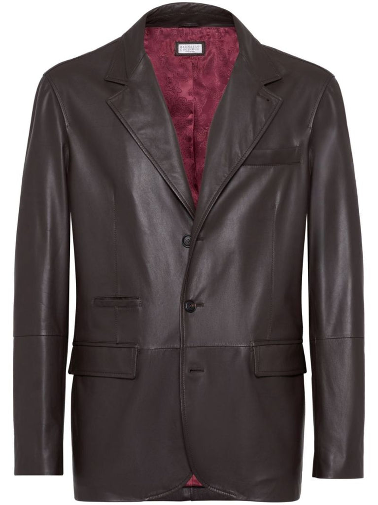 Brown Single-breasted Leather Blazer