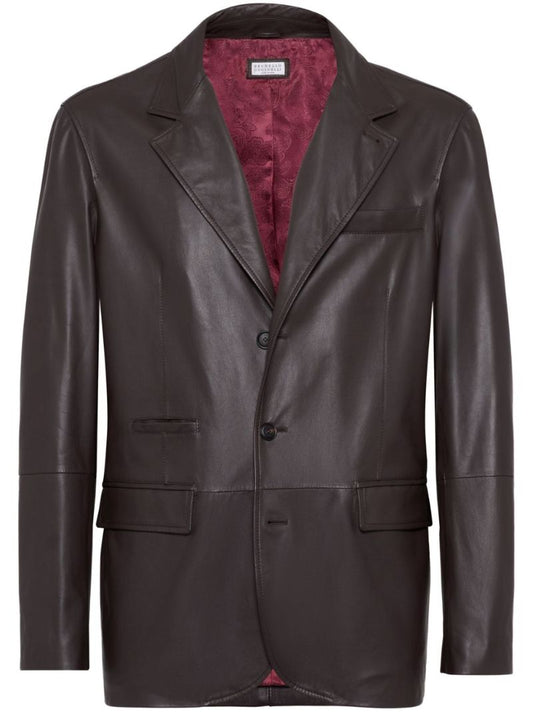 Brown Single-breasted Leather Blazer