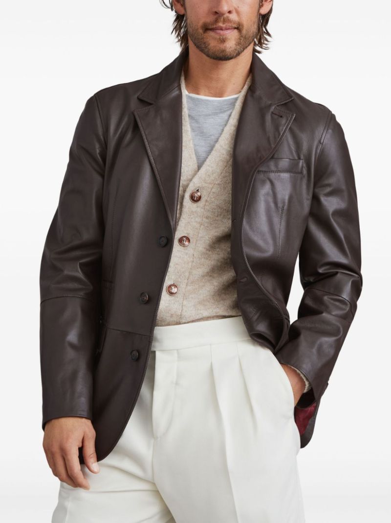 Brown Single-breasted Leather Blazer
