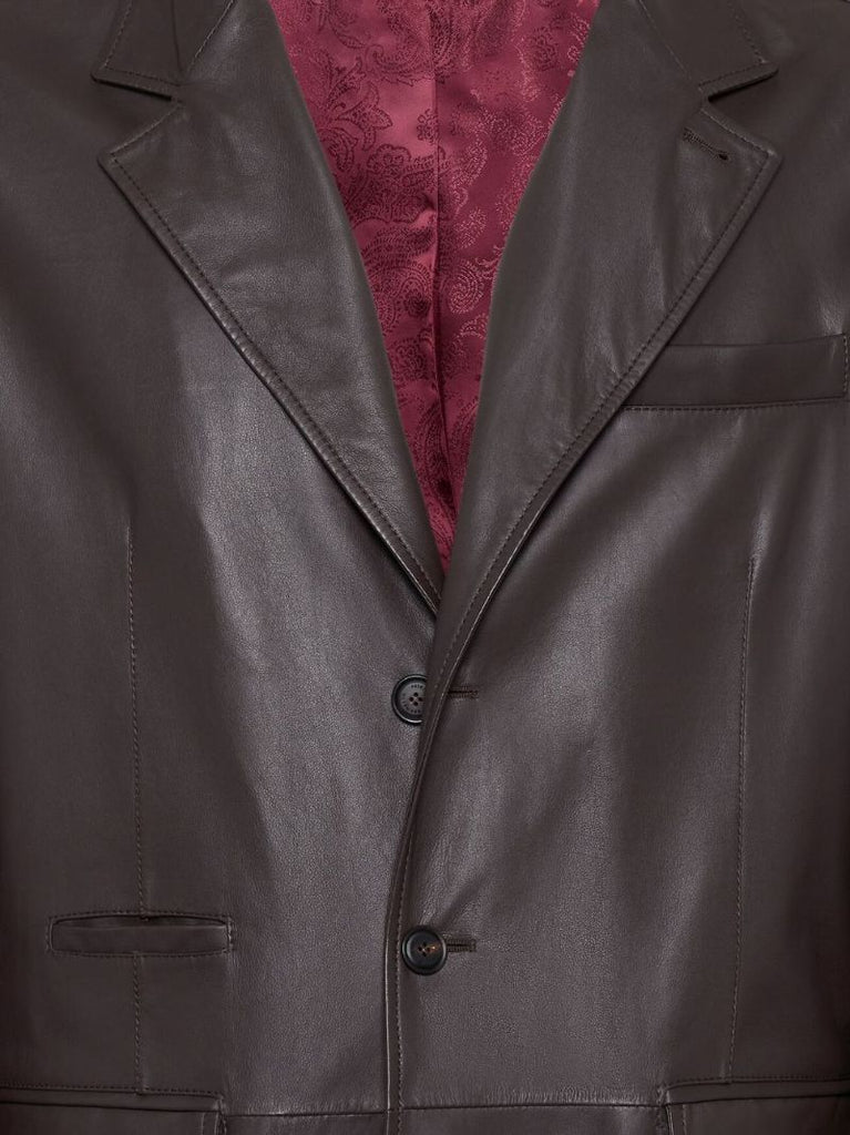 Brown Single-breasted Leather Blazer