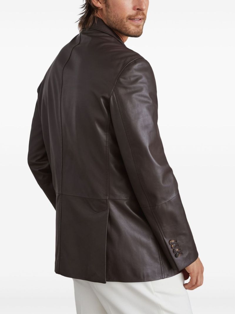 Brown Single-breasted Leather Blazer
