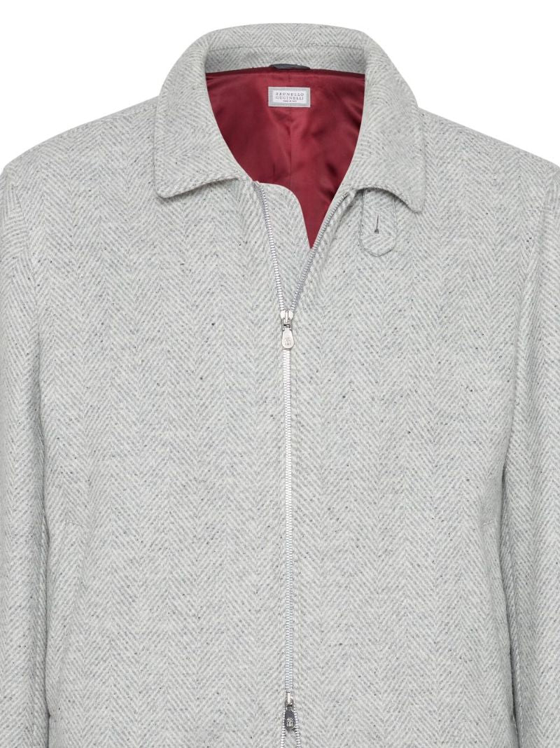 Grey Houndstooth Wool Jacket