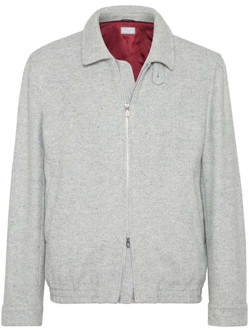Grey Houndstooth Wool Jacket