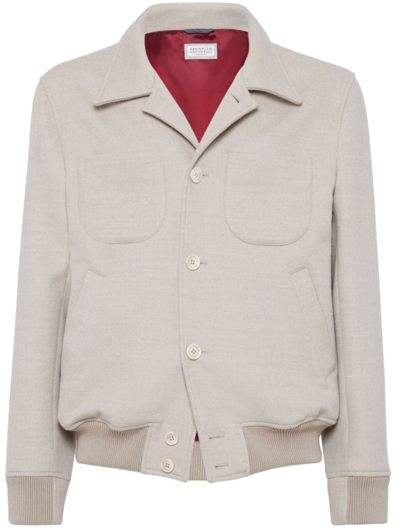 Neutral Single-breasted Wool Shirt Jacket