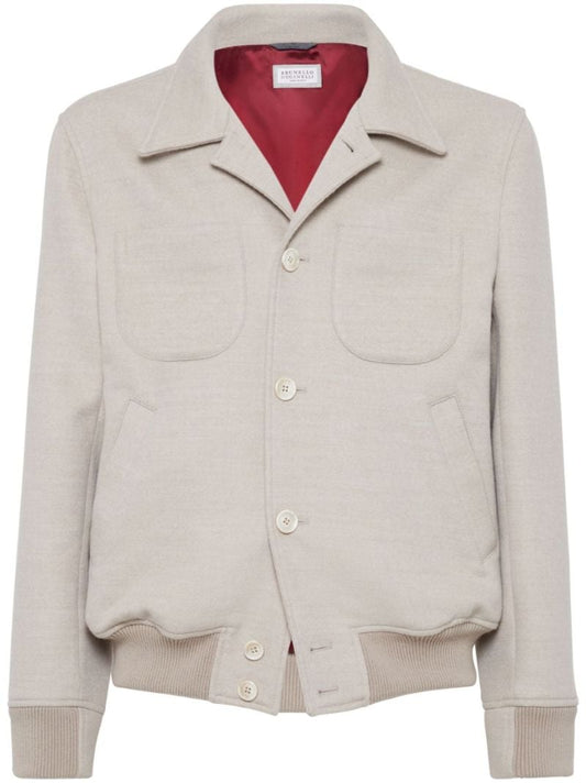 Neutral Single-breasted Wool Shirt Jacket
