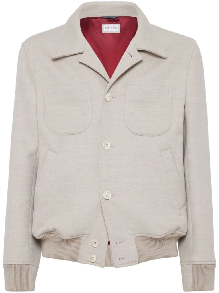 Neutral Single-breasted Wool Shirt Jacket