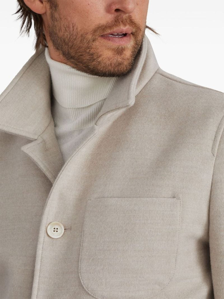 Neutral Single-breasted Wool Shirt Jacket