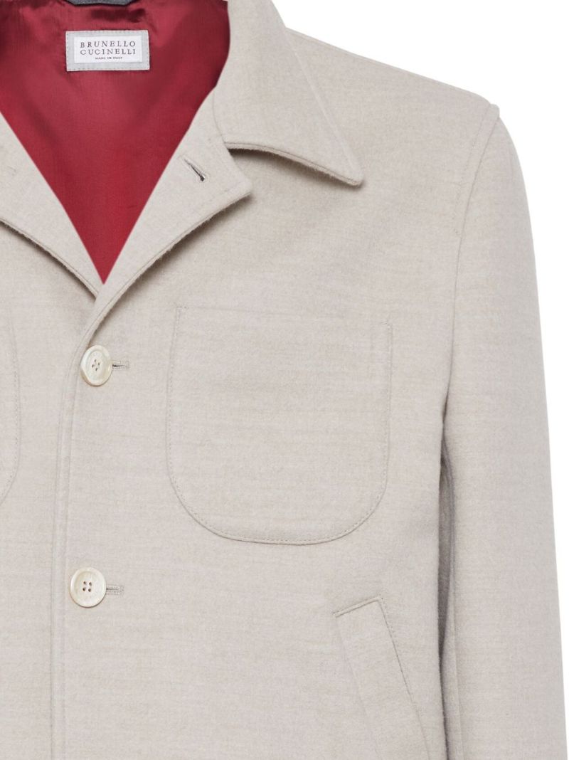 Neutral Single-breasted Wool Shirt Jacket