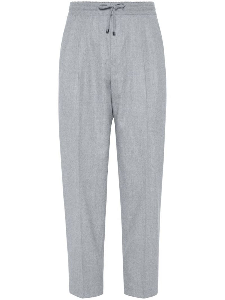 Grey Drawstring Wool Track Pants