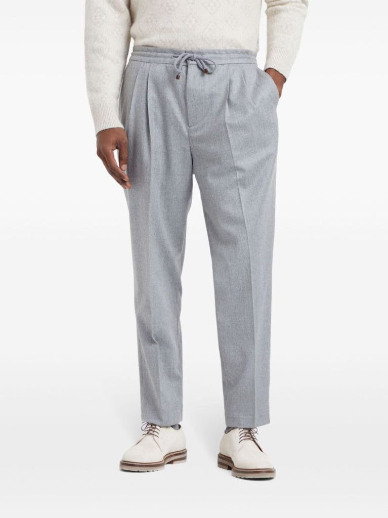 Grey Drawstring Wool Track Pants