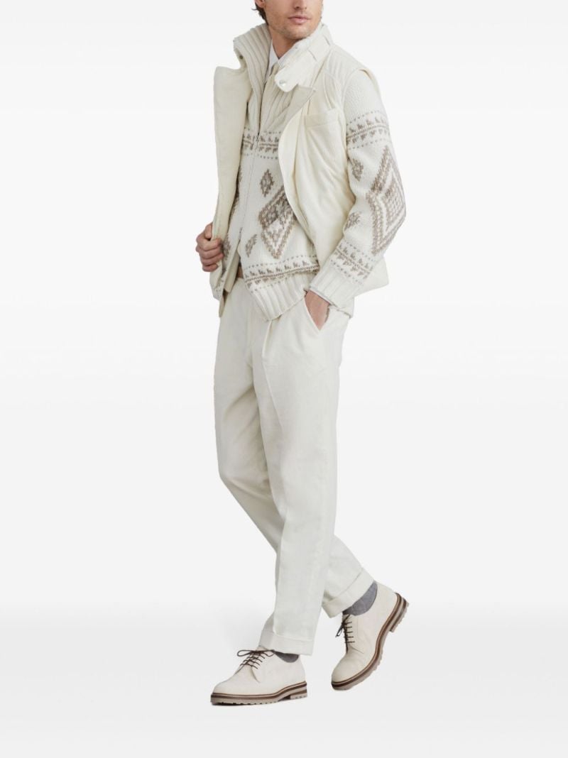 Neutral Intarsia-knit Zip-up Cardigan