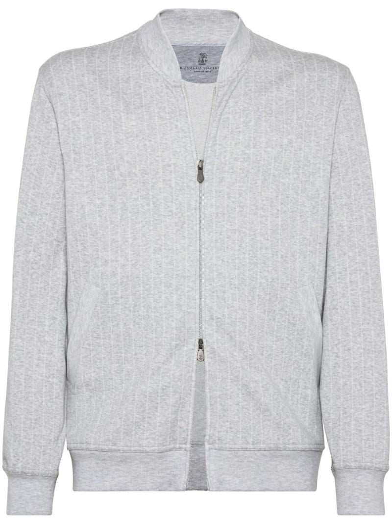 Grey Striped Zip-up Cardigan