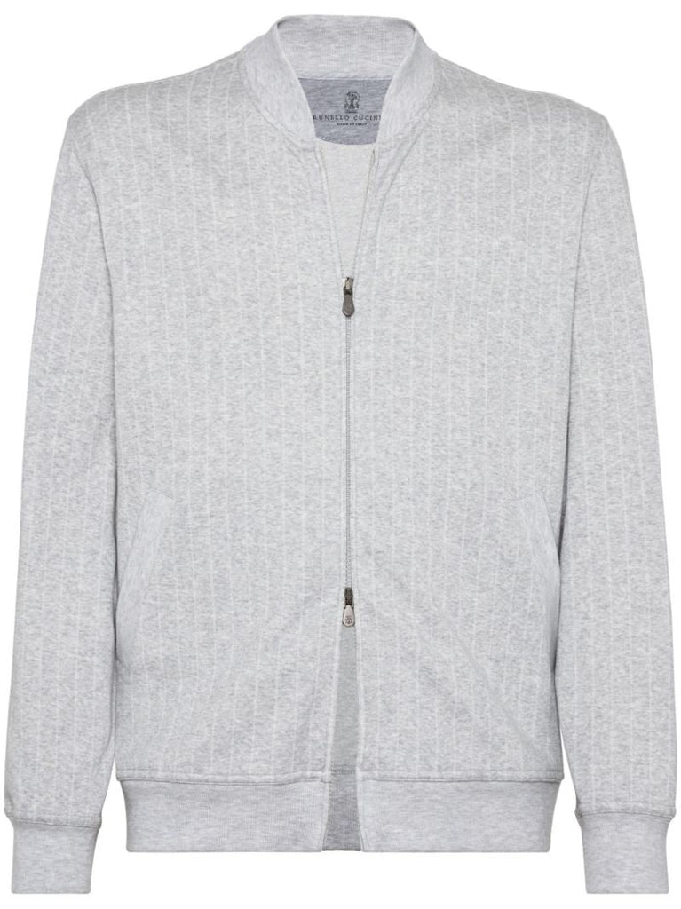 Grey Striped Zip-up Cardigan