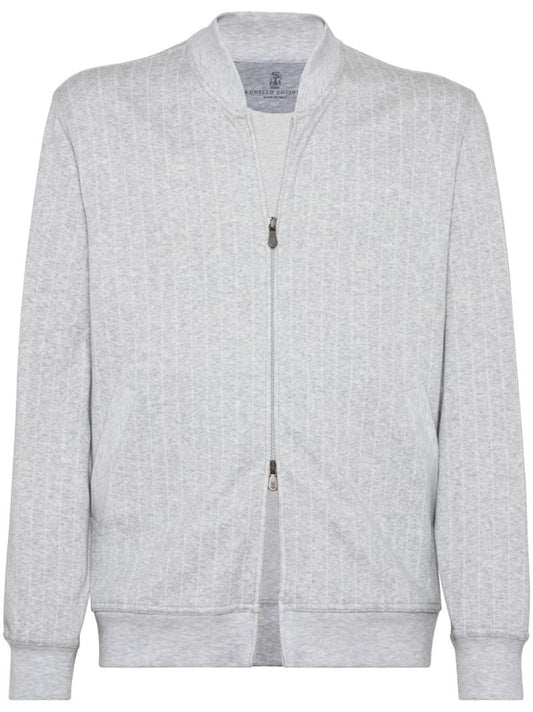 Grey Striped Zip-up Cardigan