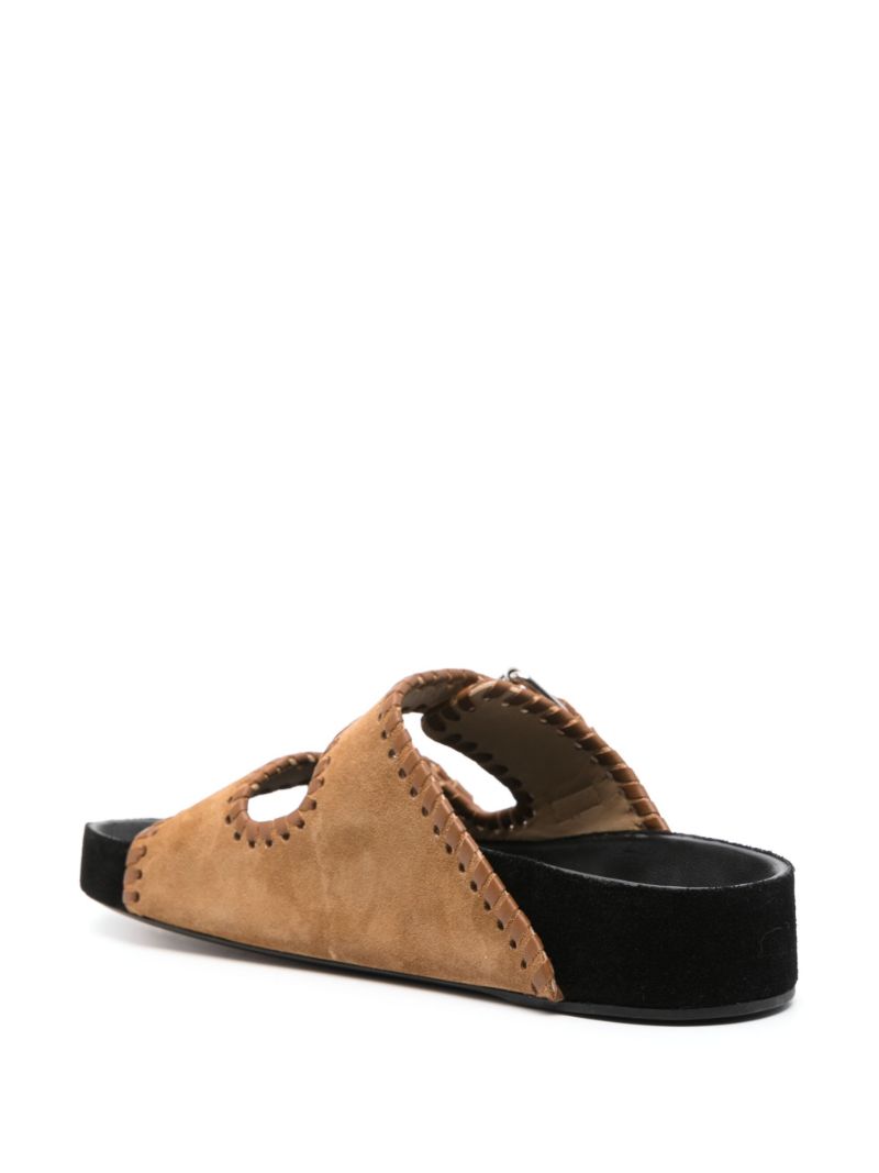 Brown Buckled Suede Slides
