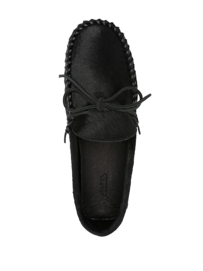 Black Bow-embellished Hair Loafers