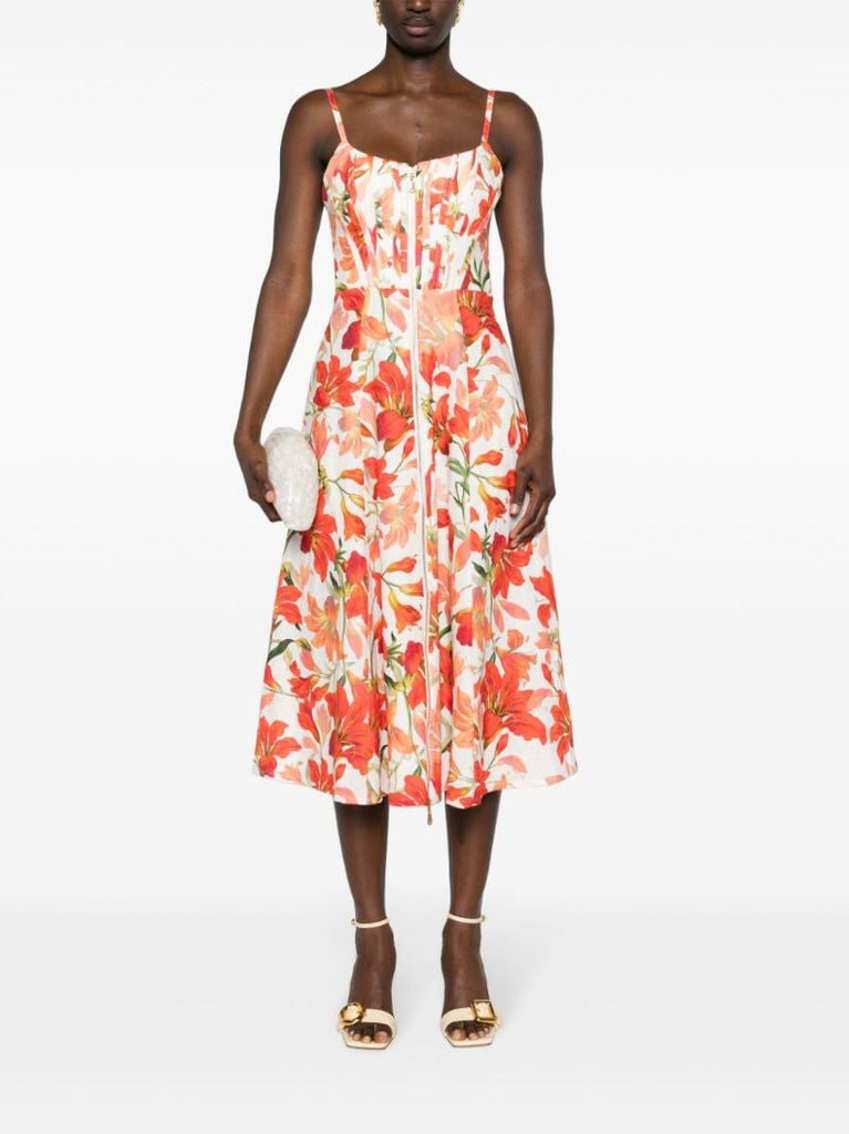 White Tranquility Zipped Linen Midi Dress