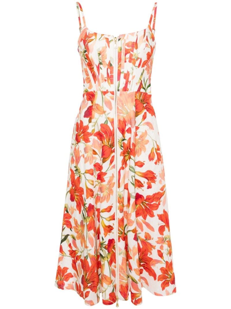 White Tranquility Zipped Linen Midi Dress
