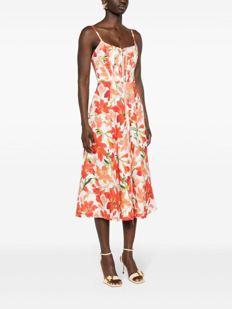 White Tranquility Zipped Linen Midi Dress