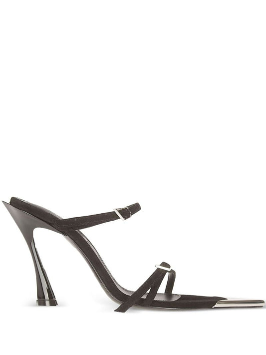 Jet Black Metal Toe-tip Leather Sandals