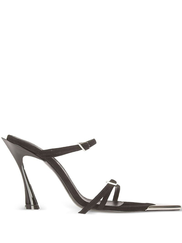 Jet Black Metal Toe-tip Leather Sandals