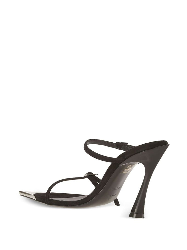 Jet Black Metal Toe-tip Leather Sandals
