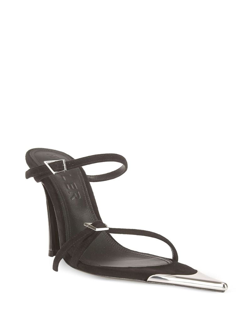 Jet Black Metal Toe-tip Leather Sandals