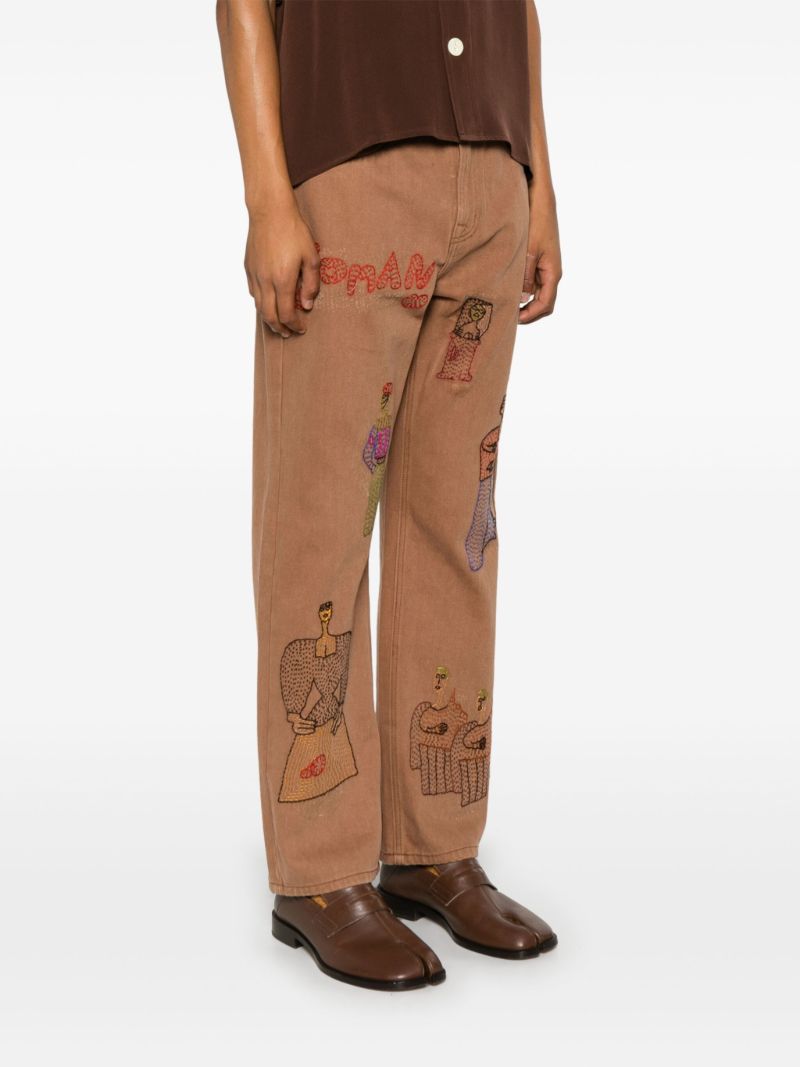 Brown Woman-embroidered Jeans