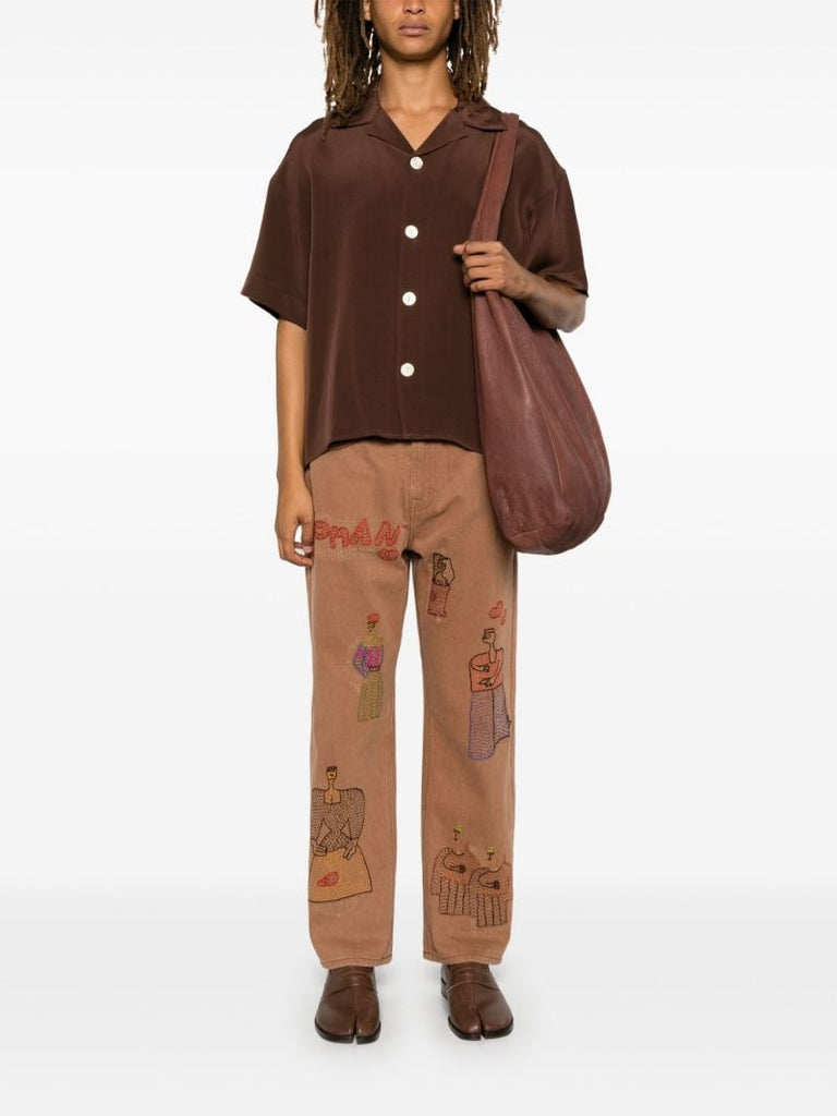 Brown Woman-embroidered Jeans