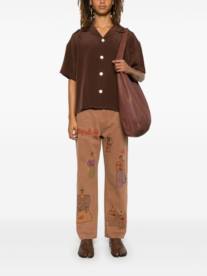 Brown Woman-embroidered Jeans