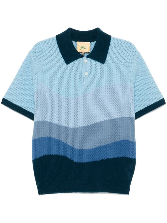 Blue Crochet-knit Polo Shirt