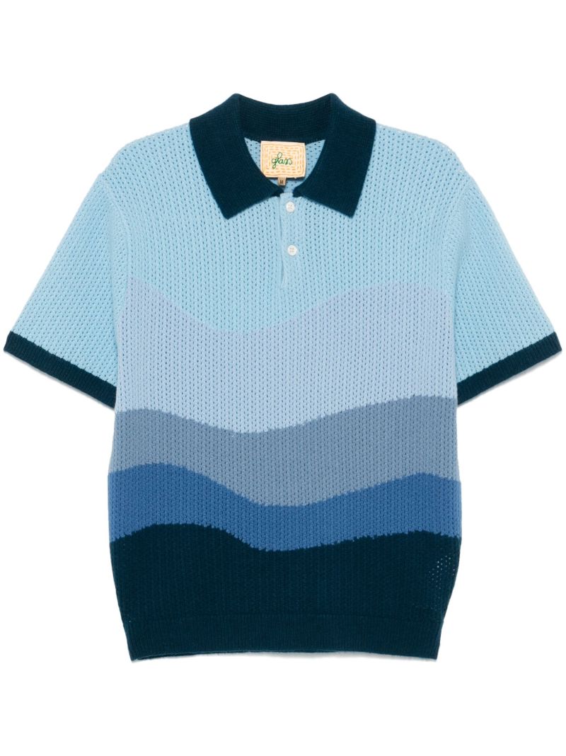 Blue Crochet-knit Polo Shirt