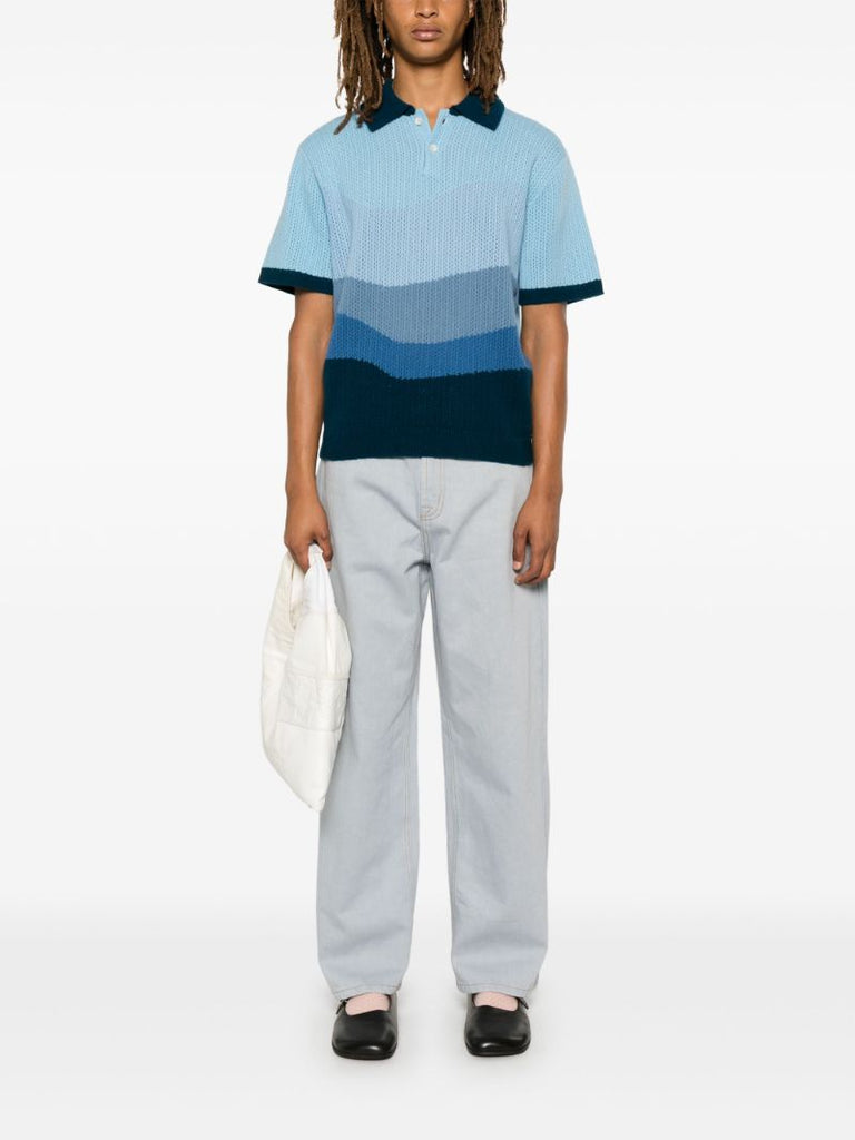 Blue Crochet-knit Polo Shirt