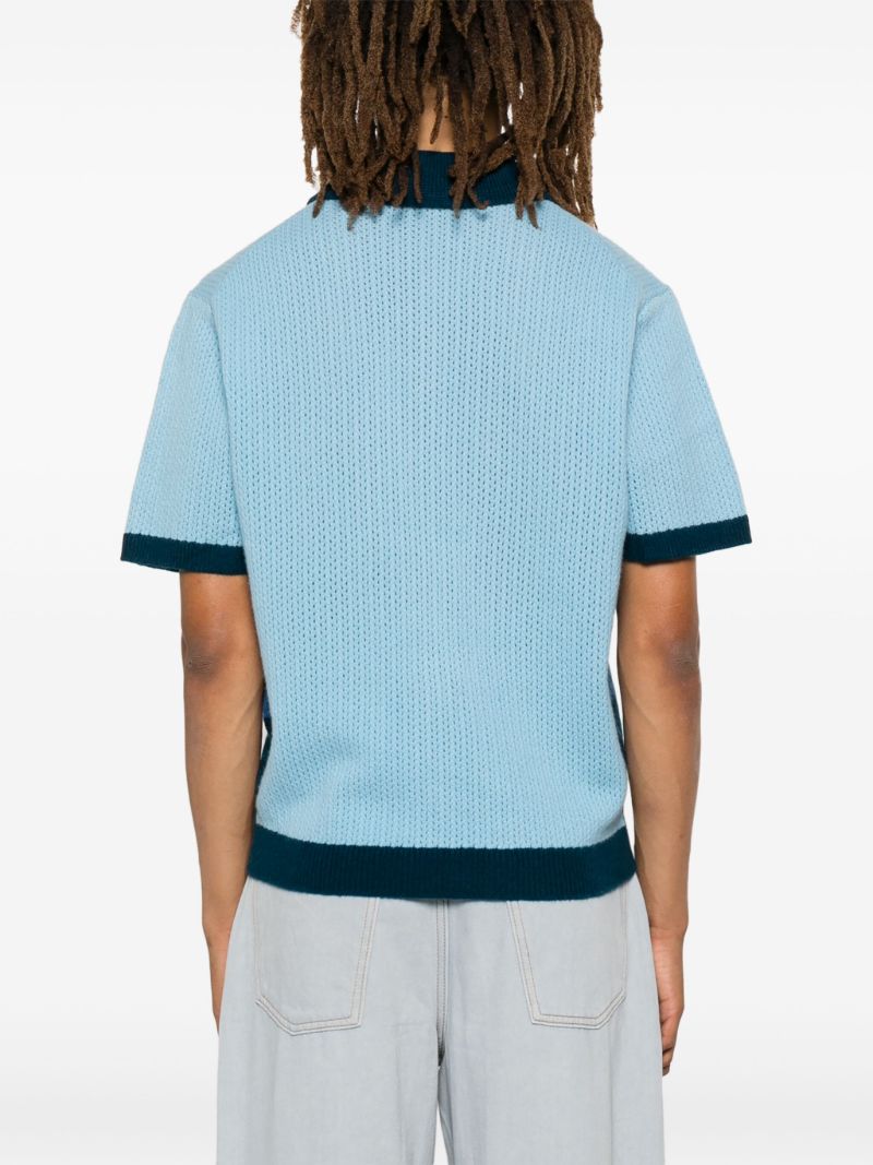 Blue Crochet-knit Polo Shirt