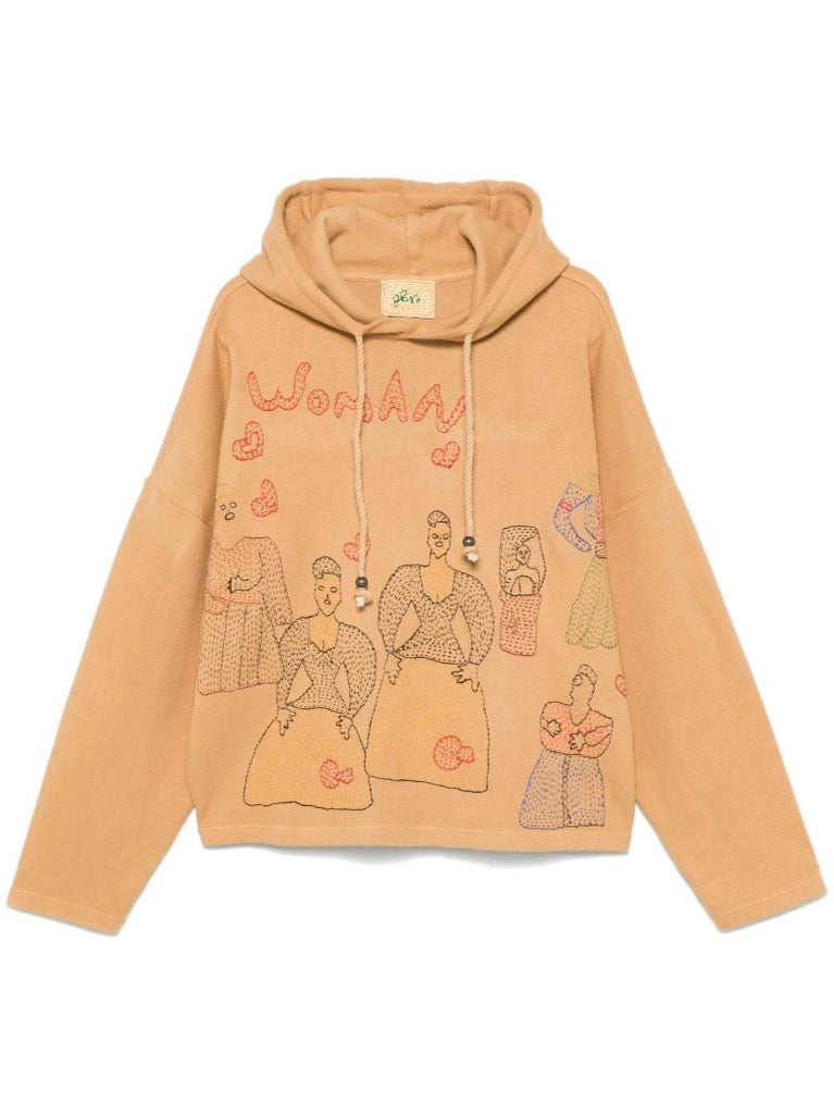Brown Women-embroidered Hoodie a