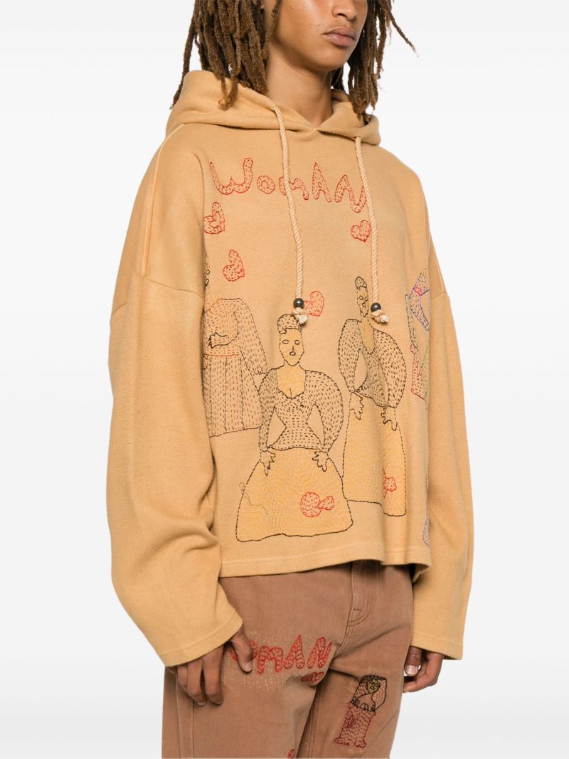Brown Women-embroidered Hoodie a