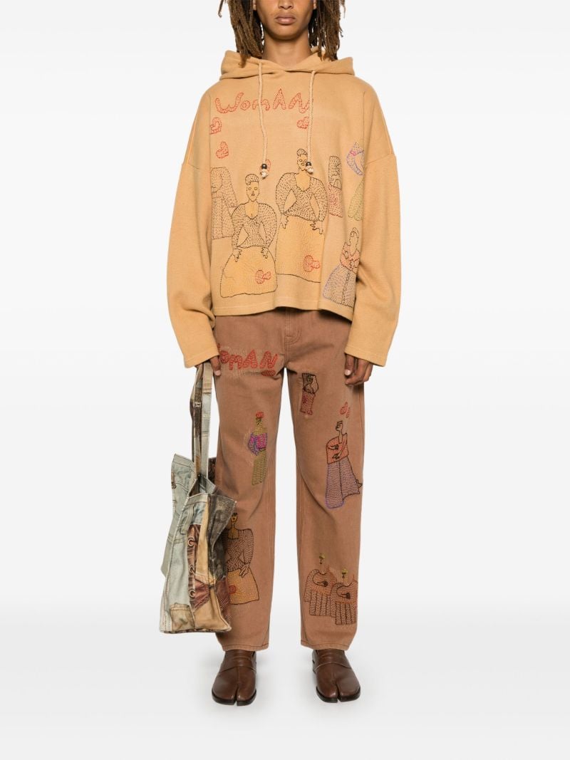 Brown Women-embroidered Hoodie a