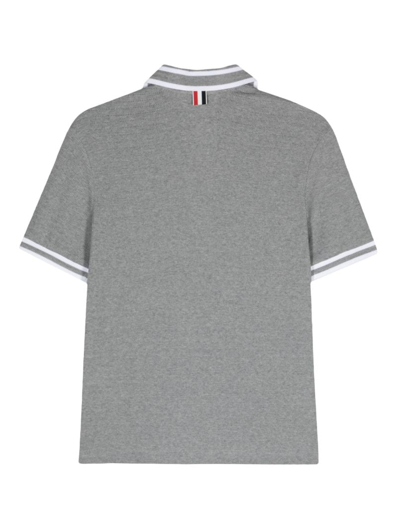 Grey Stripe-trim Cotton Polo Shirt