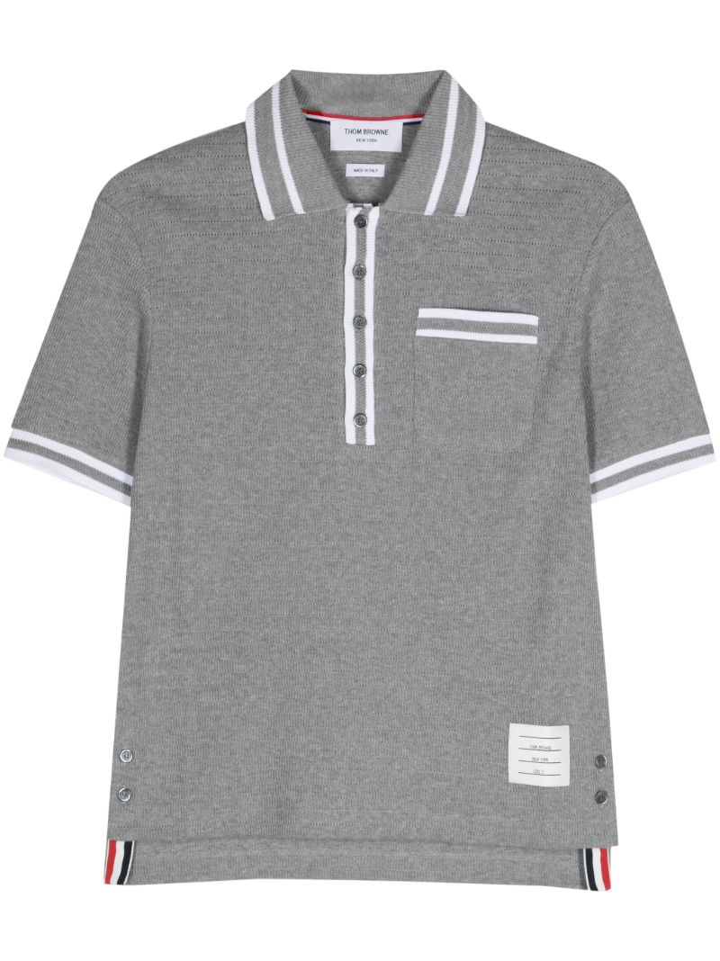 Grey Stripe-trim Cotton Polo Shirt